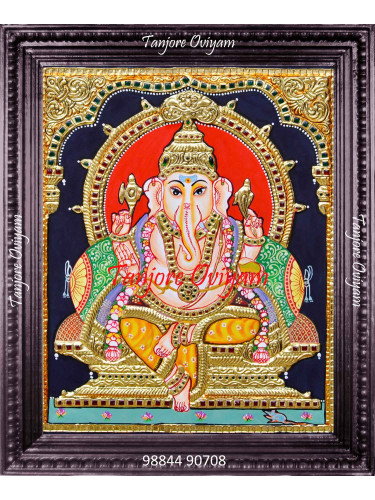 Ganapathi Tanjore painting with traditional gold foil and handcrafted Thanjavur detailing